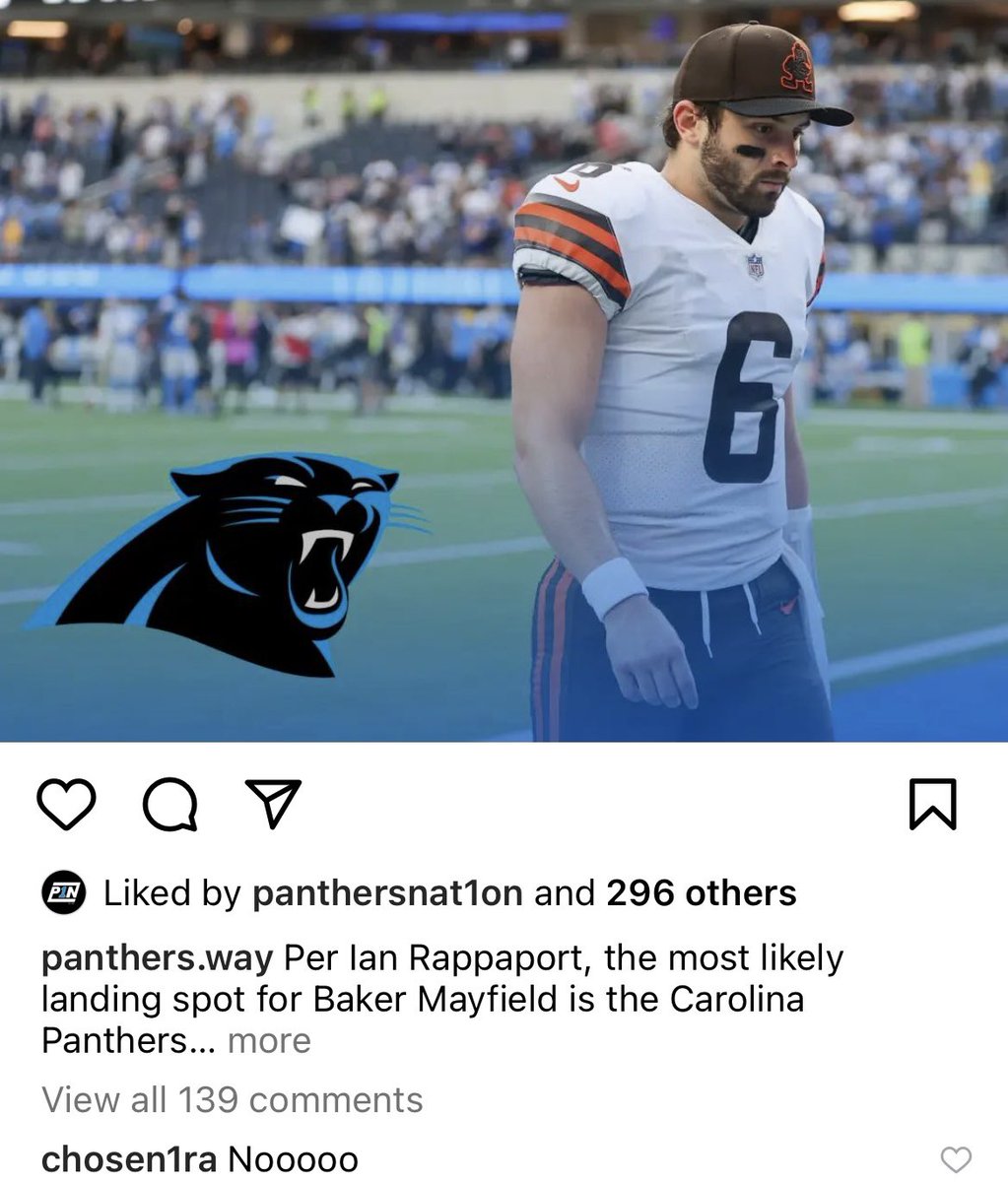jasrifootball's tweet photo. Looks like #Panthers WR Robby Anderson does not want Baker Mayfield https://t.co/2BINflMbsF