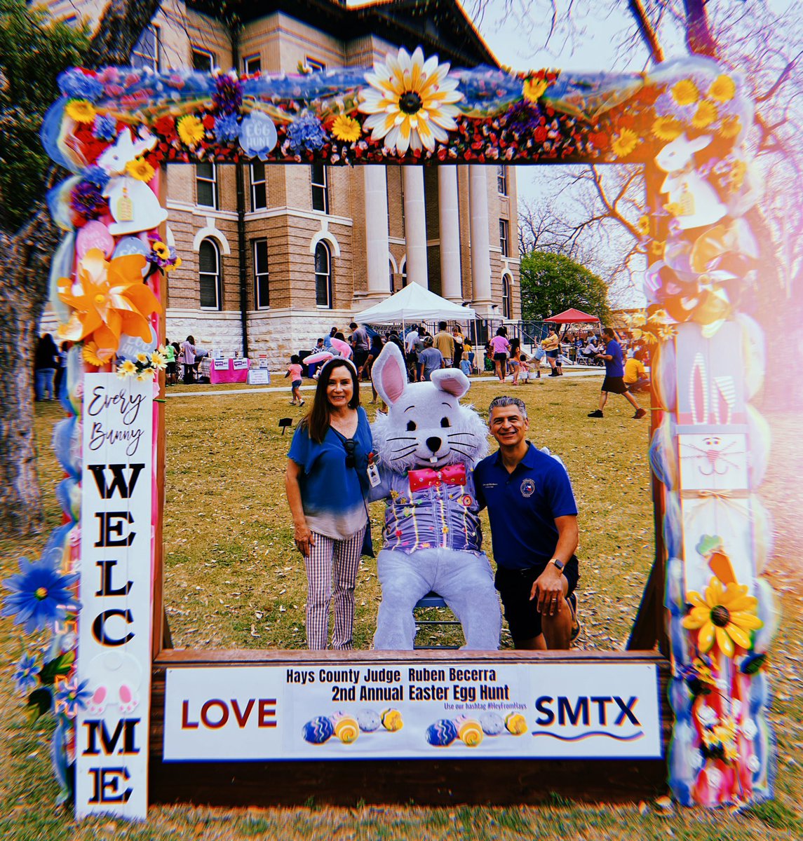 rubenbecerrasr's tweet photo. Our 2nd Annual Courthouse Easter Egg Hunt was an egg-citing success! A very special thank you to H‑E‑B, Main Street, Downtown Association of San Marcos, our whole team of donors and volunteers, and all of the wonderful Hays County citizens who came out to celebrate with us.🐰🐣🌈 https://t.co/bzzk6DO0zh
