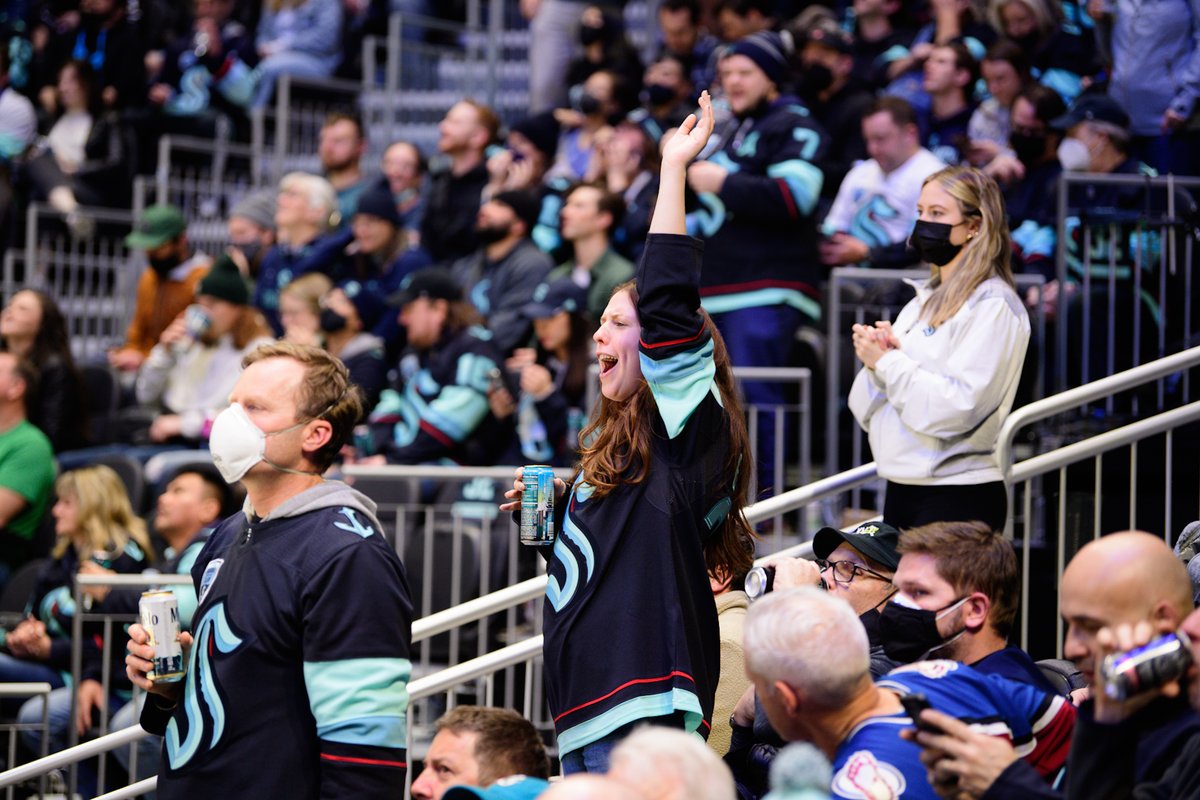 SeattleKraken's tweet photo. We're back in The Deep tomorrow with the best fans! 🥳

It’ll be a busy day in Seattle with our friends at the @Mariners &amp; @SoundersFC  playing too so plan ahead &amp; try to take public transit. https://t.co/KncuJQBlfO