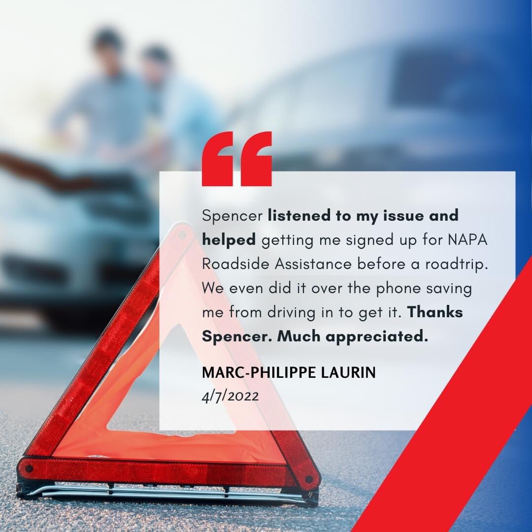 macphersonauto's tweet image. ⭐⭐⭐⭐⭐
"Spencer listened to my issue and helped getting me signed up for NAPA Roadside Assistance before a roadtrip. We even did it over the phone saving me from driving in to get it. Thanks Spencer. Much appreciated."

Marc-Philippe Laurin
4/7/2022