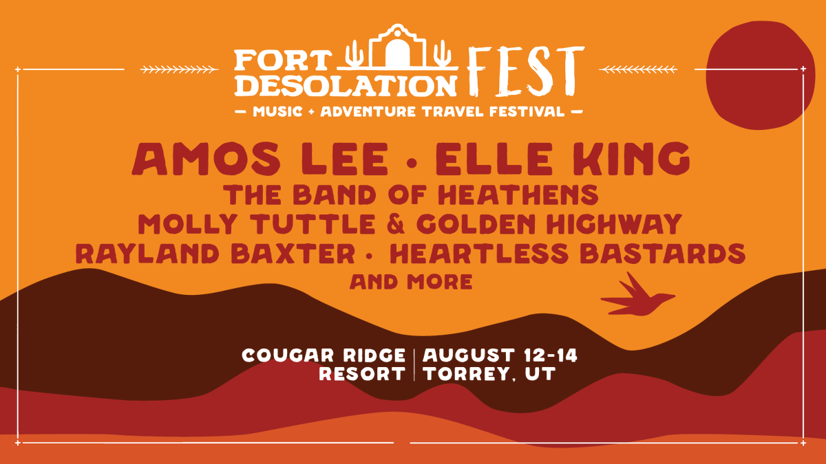 SLUGMag's tweet photo. Fort Desolation Fest is a boutique music & adventure travel festival that lets you camp on site at the beautiful Cougar Ridge Resort right by Capitol Reef National Park. Featuring Amos Lee, Elle King & many more.
Get your tickets at https://t.co/Tl5FglufLx
#fortdesolationfest https://t.co/6wBVtp0EnP