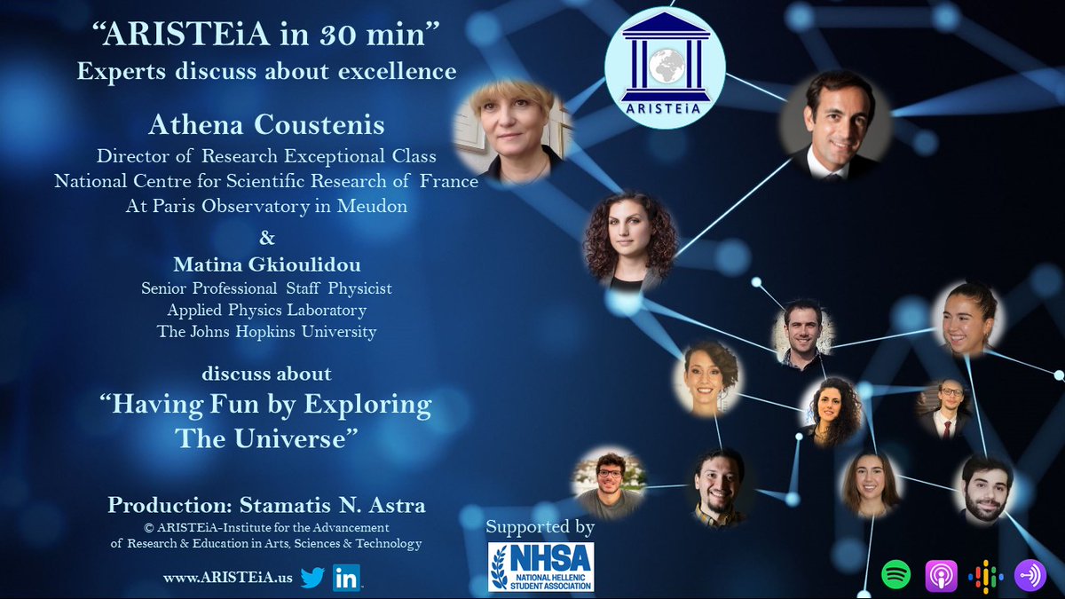 <a href="/Aristeia_US/">ARISTEiA</a> in 30' #podcast: "Having Fun by Exploring the Universe" w/ Athena Coustenis, Dir. of Research Exceptional Class, National Centre for Scientific Research of France at Paris Observatory in Meudon &amp; Matina Gkioulidou 
🔊 bit.ly/3Ejanb0
#aristeiaus #podcast