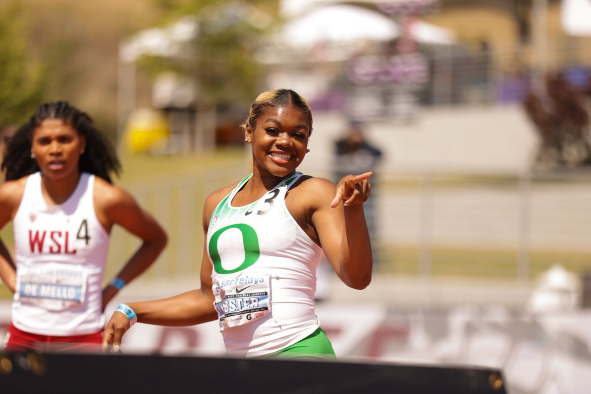 OregonTF's tweet photo. New race, new PR🤩

@alexandraweb_ runs 13.24 (-2.6) for a runner-up finish in the 100mH final and moves to No.5️⃣ on UO top-10 list.

#GoDucks https://t.co/stOaKZDTwH