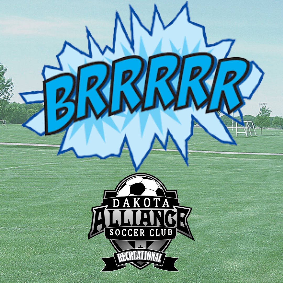Dakota_Alliance's tweet image. Weather alert!
Every season our top priority is player safety.  
With forecasted very low temps and windy conditions we have made the decision to CANCEL all outdoor Recreational games for Saturday, April 16, 2022.
#springweather #whenissummer