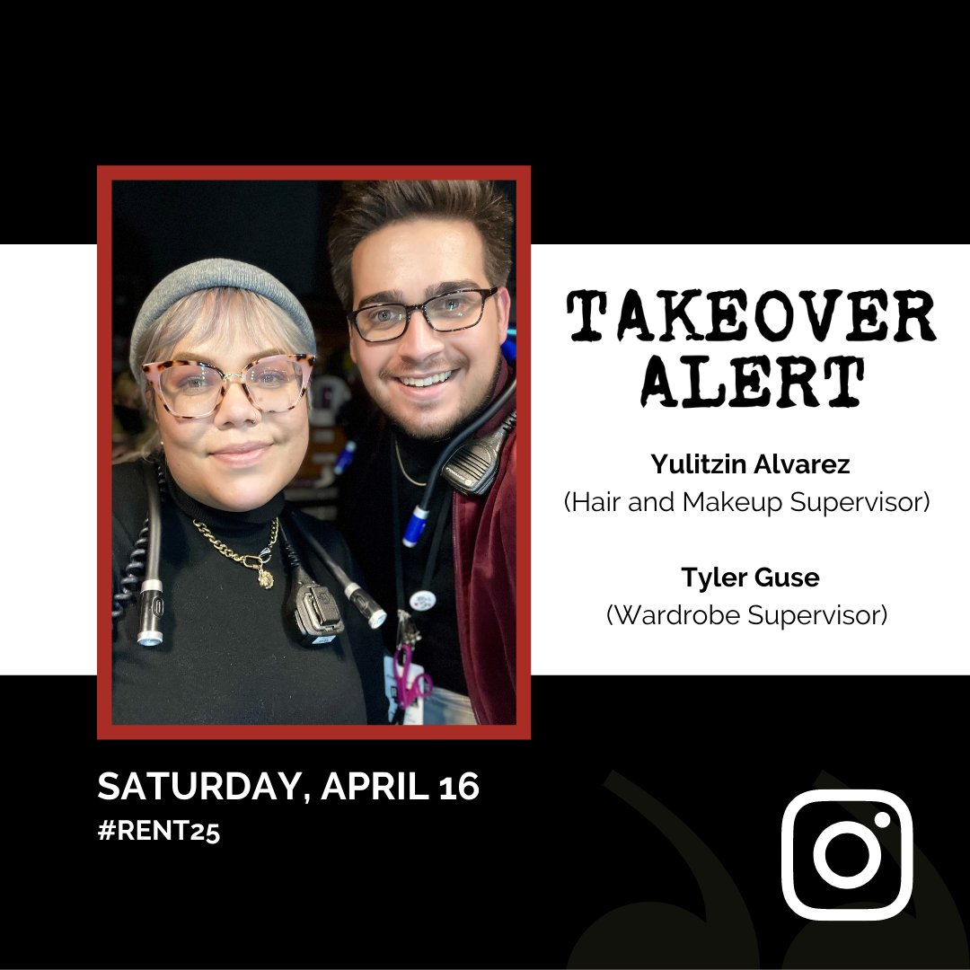TAKEOVER ALERT // Another day in the life, this time with #RENT25's Yulitzin Alvarez (Hair and Makeup Supervisor) and Tyler Guse (Wardrobe Supervisor)! Drop some love for these two below and be sure to tune in tomorrow for this special wardrobe/hair takeover.