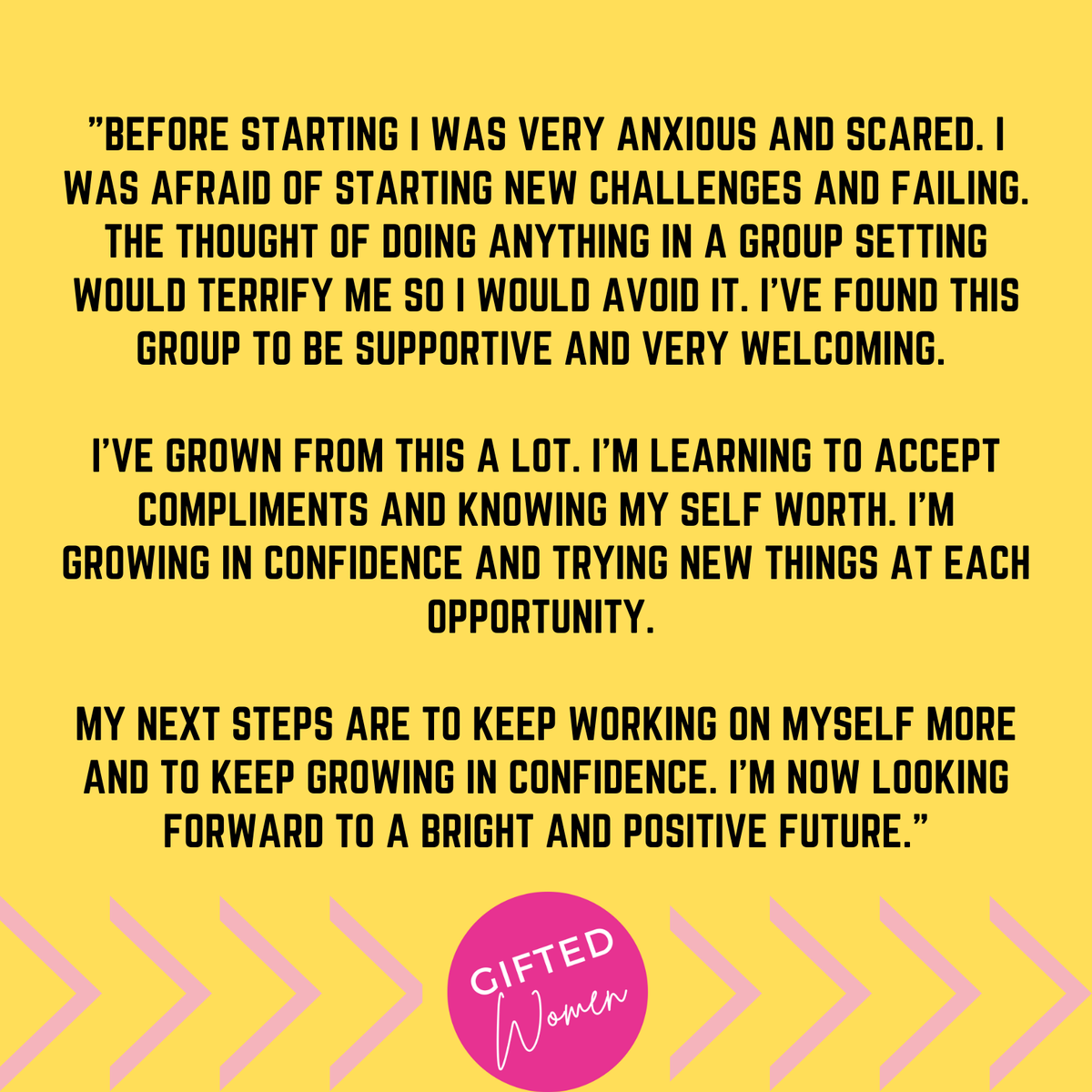 A recent testimonial showing the power of group work. We have some group work facilitator job vacancies open at the moment, see here for more details:

giftedwomen.co.uk/jobs