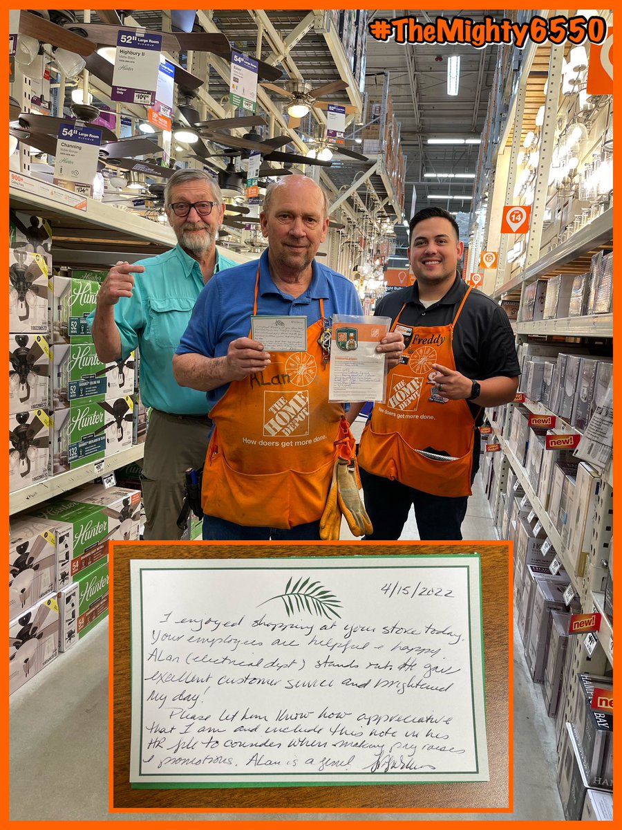 Special shout out to our amazing Electrical associate Alan! He did a great job driving GET with his customer and she wrote a letter to the store to recognize him. Great job sir! #TheMighty6550 #Powerofthegulf @jreed4401 @LMcmilian @lizlalejandro @RebekahBush @DanielCuster7