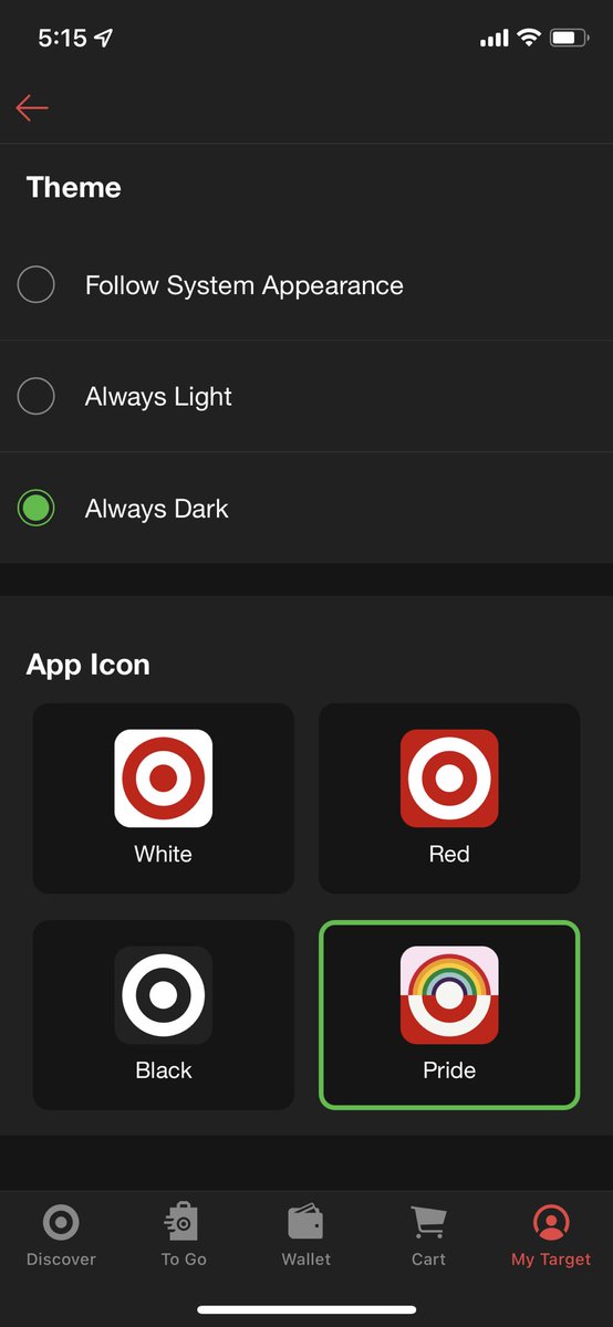 GoForAlice's tweet image. I was today years old when I learned you can change the icon for your Target app! What a #Joy ❤️ 🎯 #WorkSomewhereYouLove