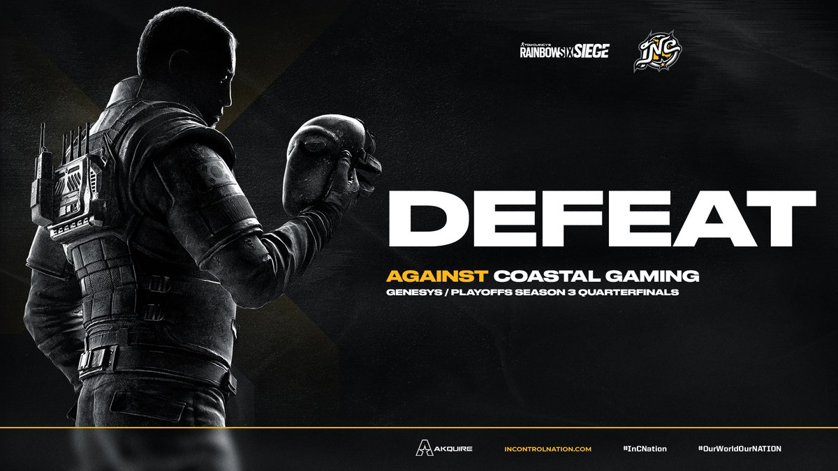 InControlGG's tweet photo. We gave it our best effort out there and unfortunately come up just short of a win in the Quarterfinals of the @Genesys_League S3 Playoffs. 

GG's to @CoastalgamingT1 best of luck to them in the remainder of the playoffs.

#InControlR6 #OurWorldOurNation https://t.co/gapBKt6Zlj