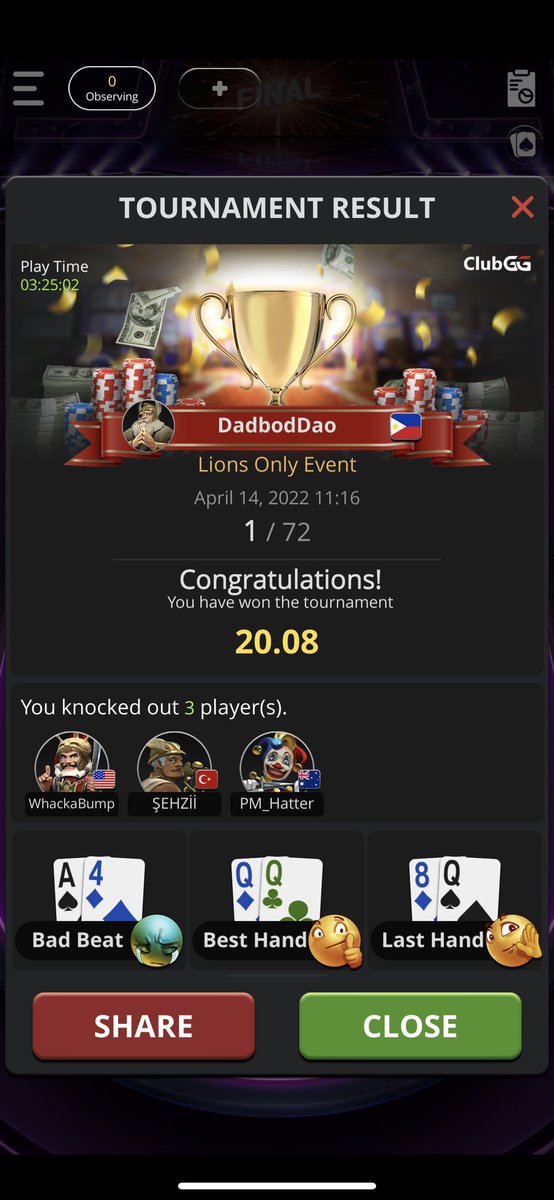 So stoked to have won the last @LionSharePoker Tourney! So much education is available from this #NFTPoker Project. You can improve your #onlinepoker game through one on one coaching and videos. Plus the #NFTCommunity is always available for tips and insight too. #NFT