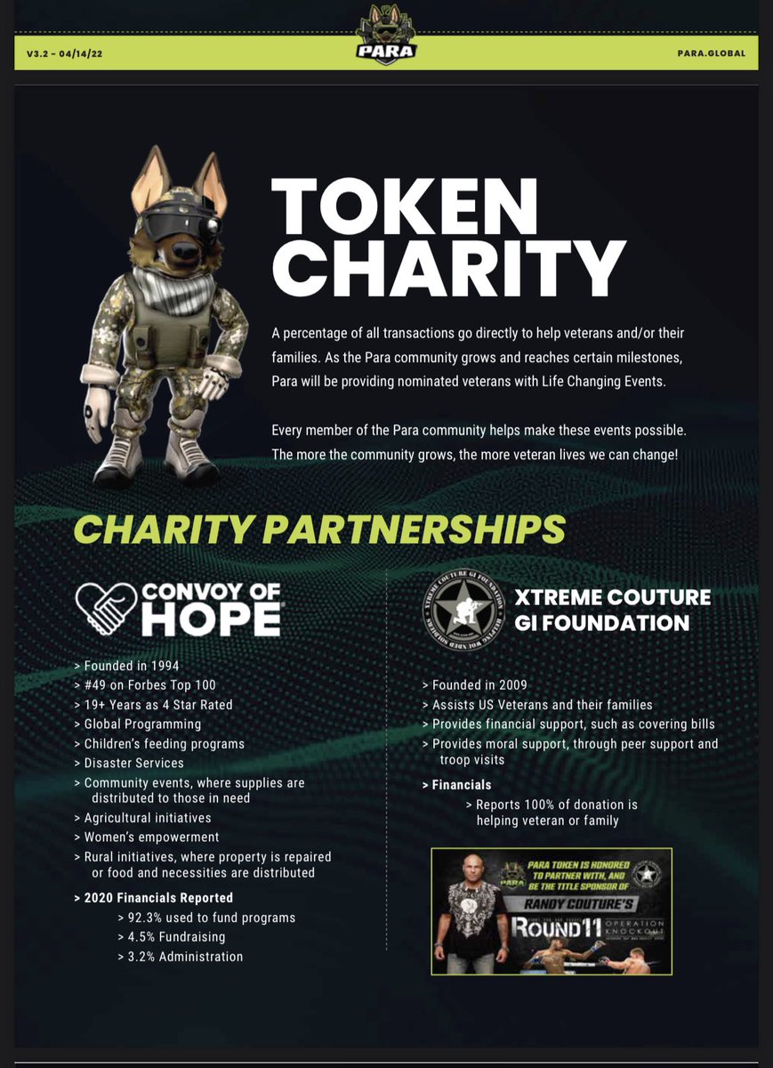 JFras🪂🪖 (@jfras1211) on Twitter photo 🚨From the #whitepaper🚨
Let's not forget what's at the 💕 of <a href="/Para_Holdings/">Para Holdings</a> working with amazing programs like <a href="/ConvoyofHope/">Convoy of Hope</a> and <a href="/XCGIF_/">Xtreme Couture GI Foundation 🇺🇸</a> to help #Veterans in need! Cannot wait to see what we can accomplish together! #Para #ParaStrong #charity #weareone 🚨From the #whitepaper🚨
Let's not forget what's at the 💕 of <a href="/Para_Holdings/">Para Holdings</a> working with amazing programs like <a href="/ConvoyofHope/">Convoy of Hope</a> and <a href="/XCGIF_/">Xtreme Couture GI Foundation 🇺🇸</a> to help #Veterans in need! Cannot wait to see what we can accomplish together! #Para #ParaStrong #charity #weareone