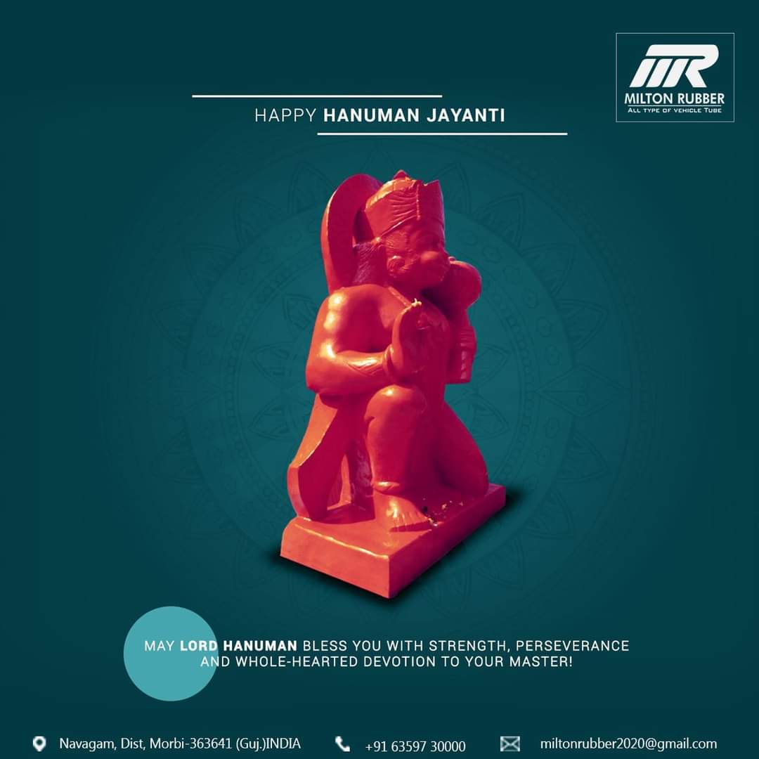 RubberMilton's tweet photo. On this auspicious day, wishing you all a very Happy #HanumanJayanti. May Lord Hanuman bless us with strength, courage &amp; prosperity!
#milton #rubber #rubberbase #production #industries #morbi #gujarat #India https://t.co/56OBI51ThP