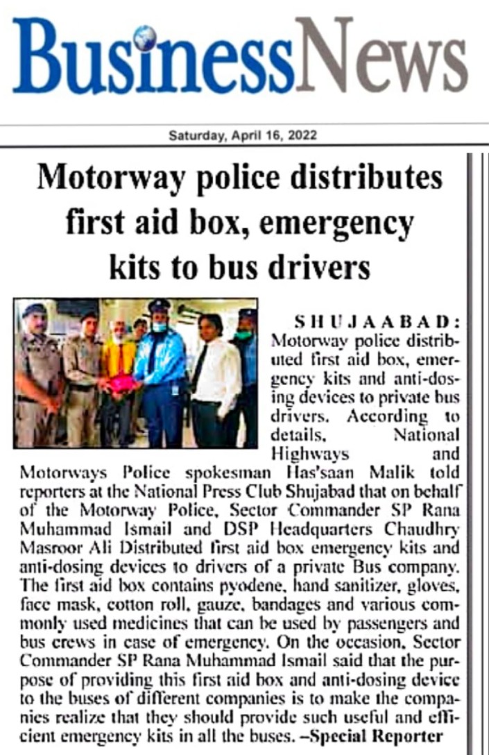 Nadeem_Shah1975's tweet photo. Motorway police distributed first aid box, emergency kits and anti-dosing devices to "Daewoo" bus drivers۔۔۔🚌🚔📢🛣️🚎
Nadeem Shah,
President National Press Shujaabad
#NadeemShah
#MotorwayPolice
#SPRanaIsmail
#DSPMasrorAli
#AmirSardar
#HassaanMalik
#Daewoo https://t.co/3t0ow7aG05