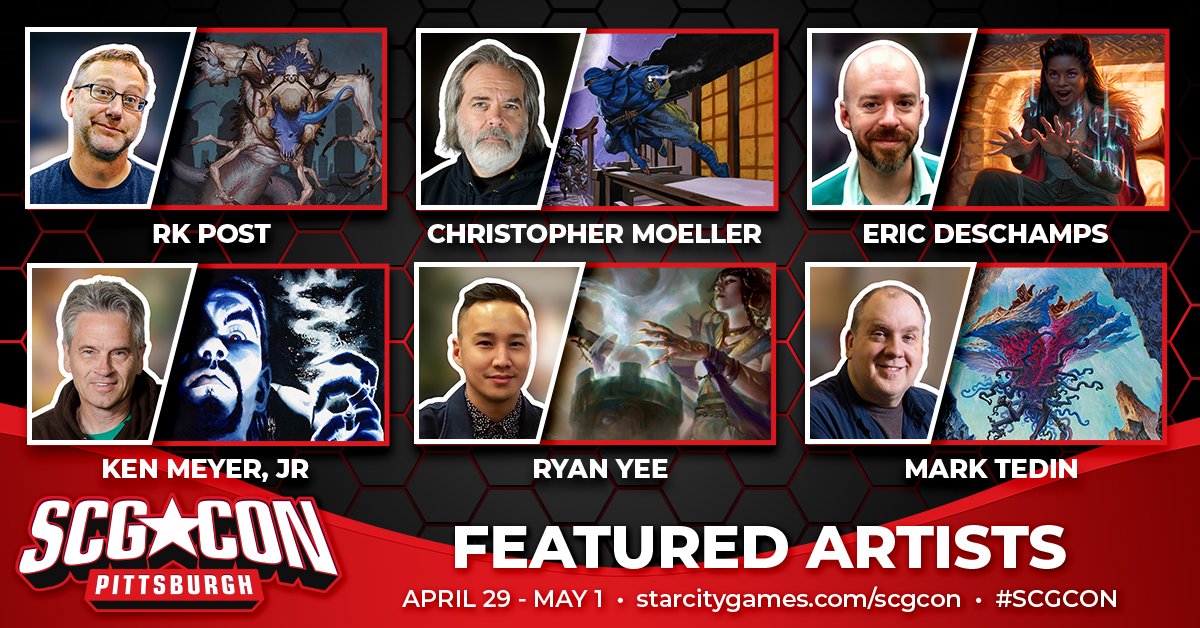 Which of these fan-favorite <a href="/fabtcg/">Flesh and Blood</a> / #MTG artists are you most looking forward to meeting at #SCGCON Pittsburgh?

🖌️ <a href="/deschampsart/">Eric Deschamps</a>
🖌️ <a href="/postrk/">Marko Postrk</a>
🖌️ @kenmeyerjr
🖌️ <a href="/cmoeller1/">christopher moeller</a>
🖌️ <a href="/Artofryanyee/">Ryan Yee</a>
🖌️ Mark Tedin

hubs.li/Q017T5kW0