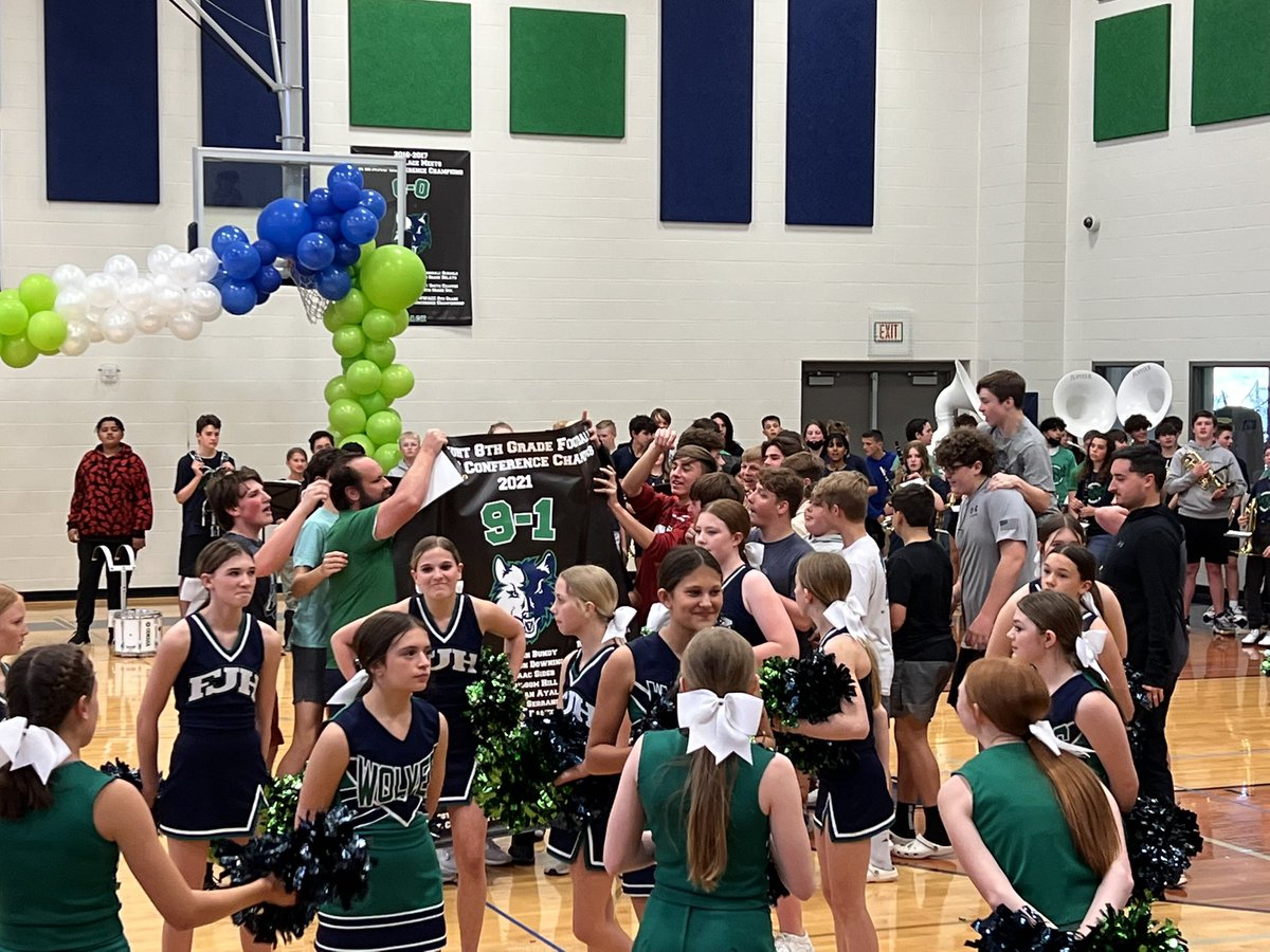 FJHSTWolves's tweet photo. We put the bow in the 2021 season with our championship banner. Congrats to our volleyball team at Fulbright and all of our awesome programs at FJHS.  At Fulbright Excellence is Expected.  Wolves on 3!!! https://t.co/4yNIzyDRxT