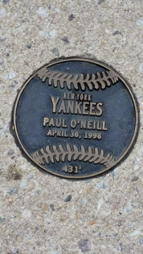 YankeesROOKie's tweet photo. @PaulONeillYES my last trip to Baltimore a few years ago I had to take a pic of your HR ball plaque,in case MM forgot. https://t.co/ttLDm0c8ov