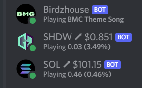 birdzhouse's tweet photo. 400 $SHDW has been added to the project treasury in preparation for the @GenesysGo SHDW drive launch. We plan to use the tokens primarily for a mutable metadata storage update for gen 1 and expansions. In addition, we now have a price bot for the token in the server.🐦🏠 https://t.co/sn7jXIAhJg