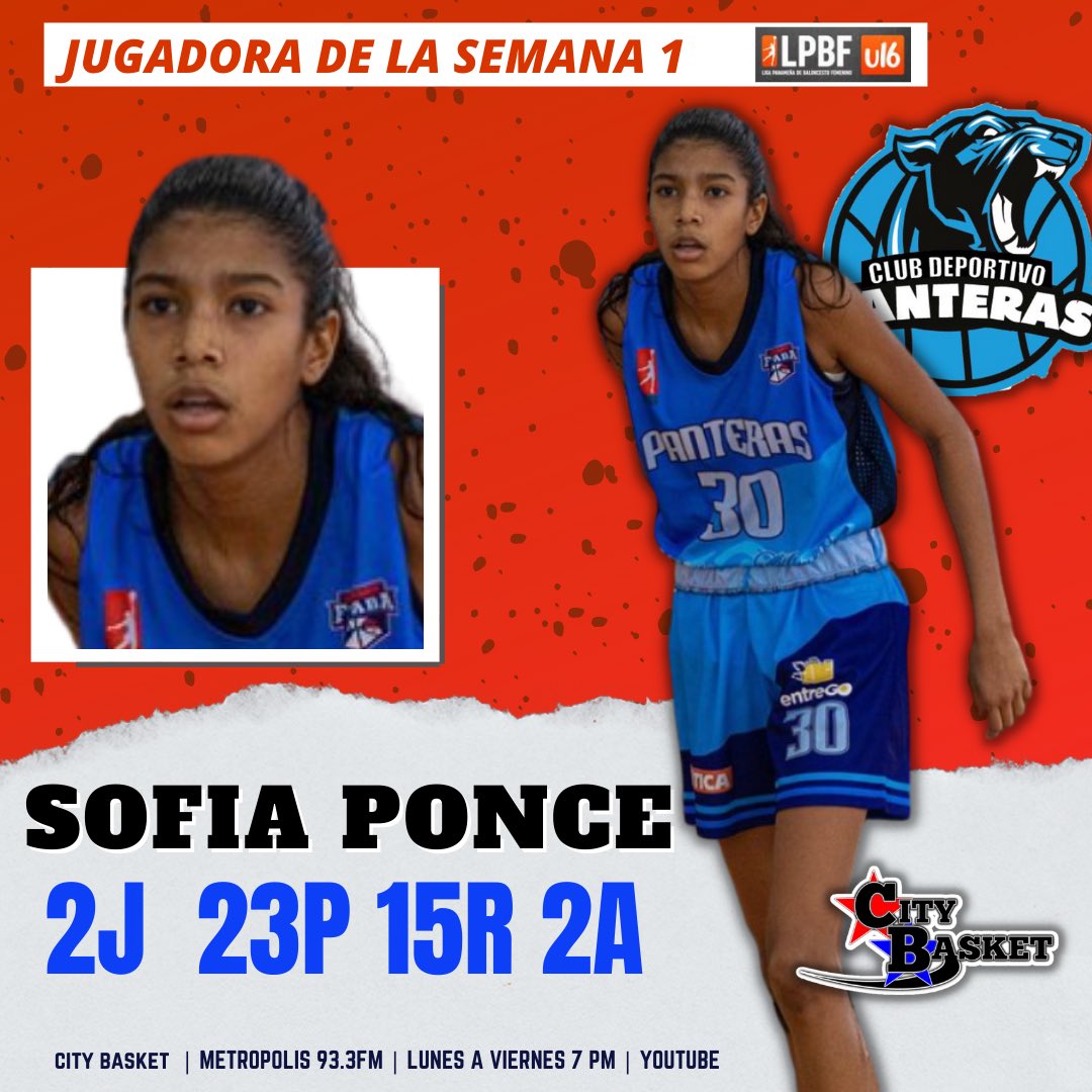 citybasketpty's tweet photo. La Jugadora de la Semana es para Sofia Ponce quien fue pieza importante en las 2 victorias de Panteras. @marcoamartinezf @MikeBoloboski @FROD_0527 @jolp28 @RodolfoAparici9 @salazarcarlitos @louiswiltshire @kchv14 https://t.co/kVJlxZ3stM