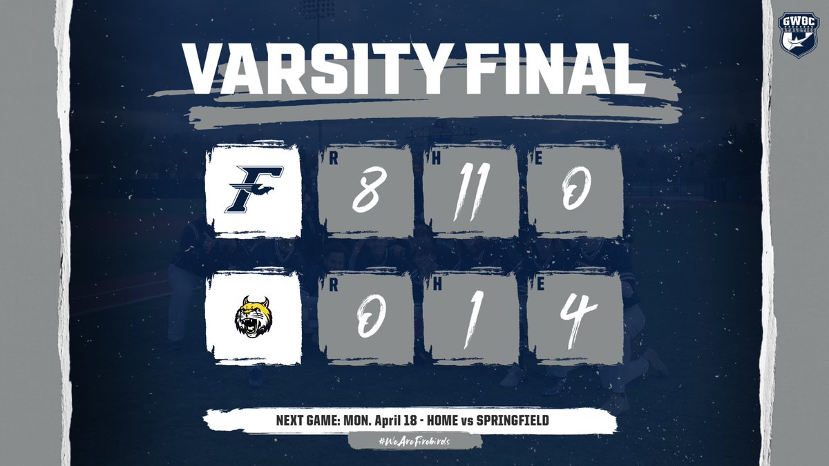 KFHSBaseball's tweet photo. Fly the W Firebirds!

Moran &amp; Osman combine on the hill allowing 0 runs on 1 hit.

Holt: 3/4
Dunlevey: 2/2

Perdue: 2 RBI’s

8-1

#WeAreFirebirds https://t.co/NeNQQkTqDt