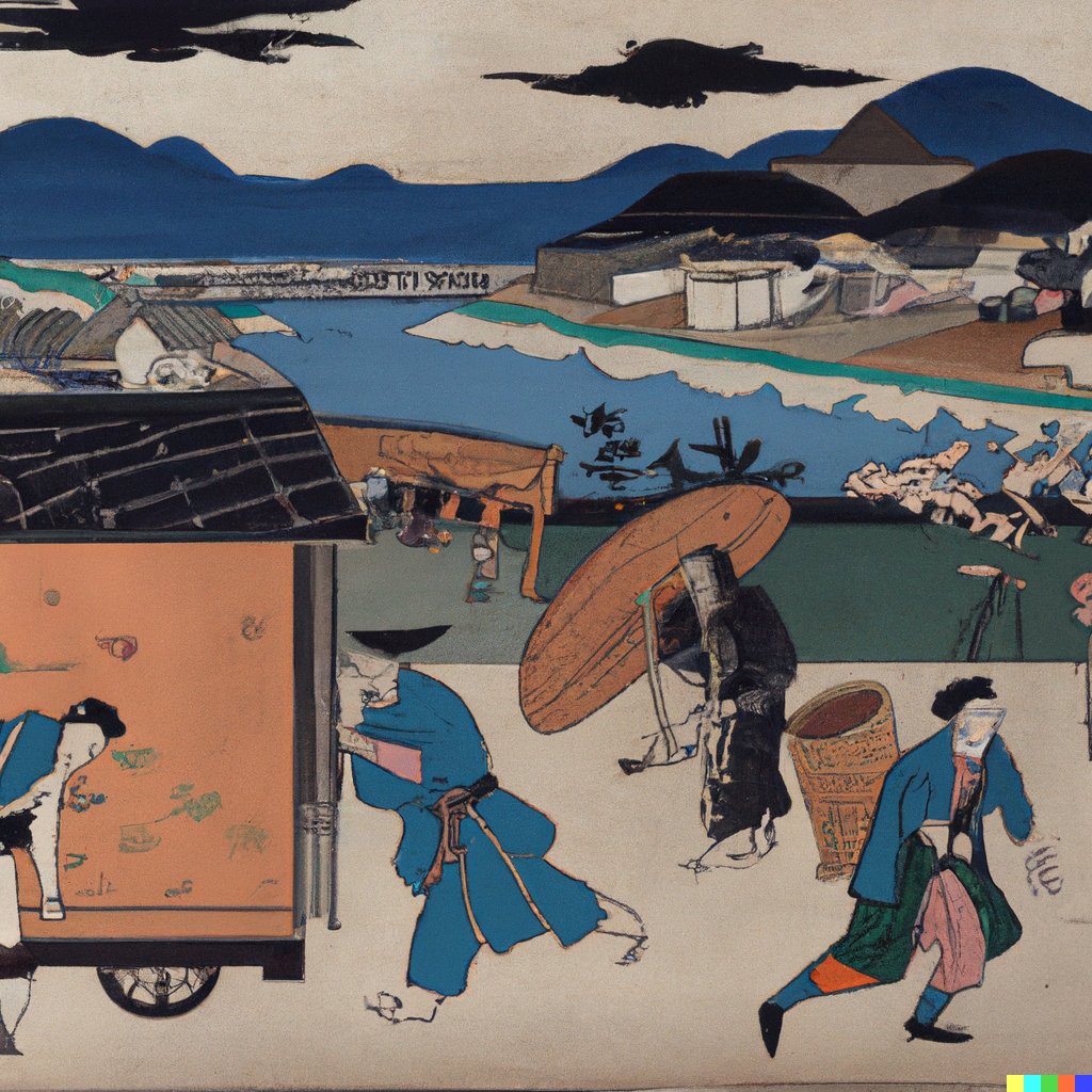 Merzmensch's tweet photo. Created with DALL·E 2 by @OpenAI
 
📝 "City life scenes from Heian epoch, market and passerbies, by Hiroshige"

🔎 besides the glitches and missing faces, looks stunning.

#DALLE // #dalle2 // #DALLEmerz https://t.co/GcLH9Sn4KY