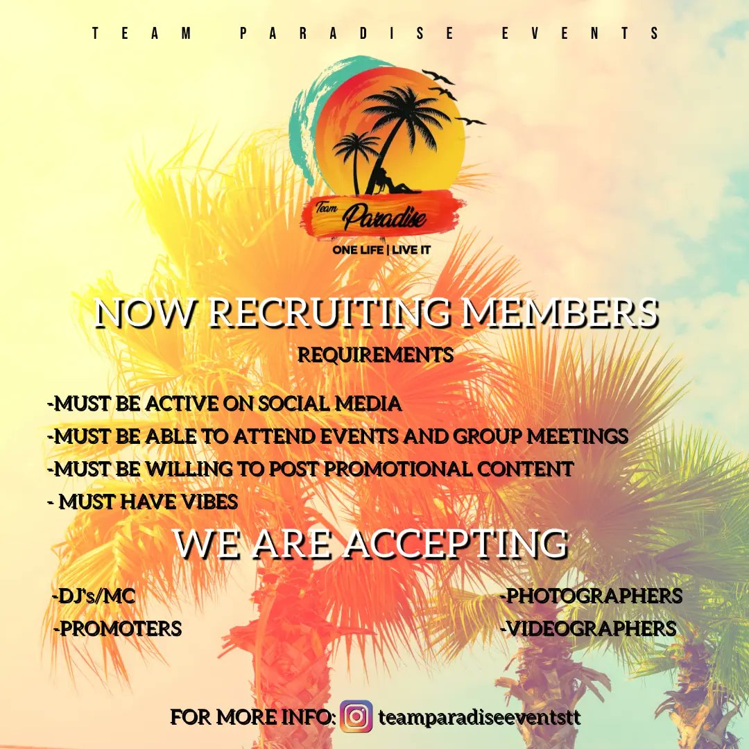 ARE YOU INTERESTED IN BEING A PART OF THIS EXHILARATING JOURNEY WITH US⁉️

EXPERIENCE A PARADISE🏝️

APPLY TO BECOME A COMMITEE MEMBER TODAY🙌🏾

CLICK THE LINK BELOW🖱️
forms.gle/xoU7wKHybrVM4T…

#teamparadise #onelifeliveit