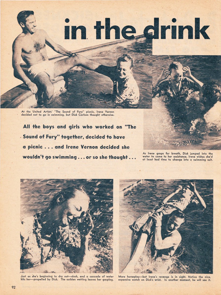 RichardDCarlson's tweet photo. 2/ Next, a magazine spread of Richard Carlson and Irene Vernon goofing off at the United Artists’ “Sound of Fury” picnic. (This was before the name of the film was changed to “Try and Get Me!”) Carlson and Vernon play Gil & Helen Stanton in #TryAndGetMe (1950). #NoirCityHollywood https://t.co/l8XZ9Lu58C