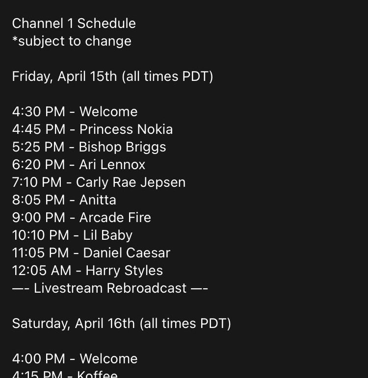 harrycolombia_'s tweet photo. 🚨 La presentación de Harry en #Coachella  se atraso una hora (eso quiere decir que ahora se presenta a las 2 am 🇨🇴) https://t.co/KFAARXBaYq