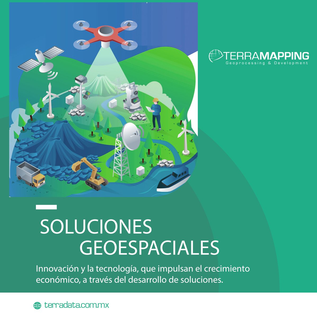 Terramapping's tweet image. Brindamos soluciones 𝐆𝐞𝐨𝐞𝐬𝐩𝐚𝐜𝐢𝐚𝐥𝐞𝐬, nuestros productos y servicios, se basan en la innovación y la tecnología, que impulsan el crecimiento económico, a través del desarrollo de soluciones. Uso de tecnologías satelitales, drones, LiDAR, foto aérea, radar, etc.