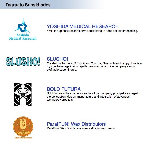 Did you know Tagruato is a leader in several different industries? From advanced medical research to your favorite frozen treats, Tagruato's top scientists and engineers are working hard to secure mankind's future.