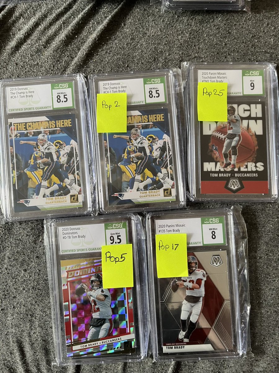 ValleyVlgCards's tweet photo. 4/15-17 #LotsOfDeals

Lot 6: Tom Brady CSG graded lot including 9.5 Gem Mint Dominators 

Lot: $125 or $75 for the 9.5, $25ea for the others https://t.co/5Y7vDutXpm