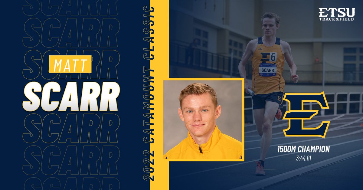 ETSU_TF_XC's tweet image. 𝟭𝟱𝟬𝟬𝗺 𝗖𝗵𝗮𝗺𝗽𝗶𝗼𝗻!

Congrats to Matt Scarr on leading the Bucs in the 1500m at the Catamount Classic on Friday night...

Scarr set a PR in the event with a time of 3:44.81...

Overall, ETSU had five of the top six spots in the event! 

#ETSUTough