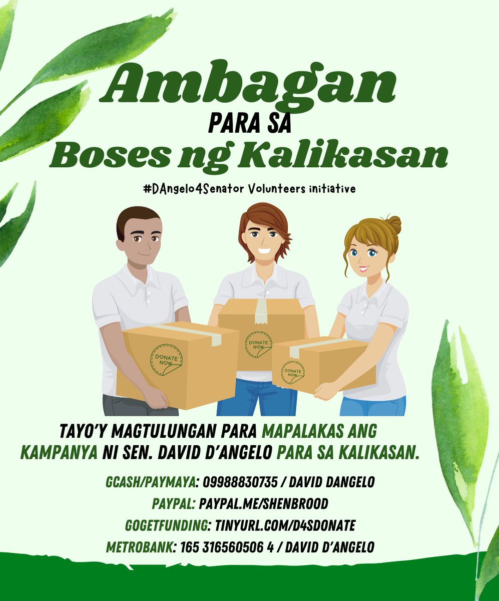 daviddangeloph's tweet photo. Kailangan ko ng tulong nyo mga kaKALIKASAN.  Please donate to our campaign.

✅Gcash/paymaya: 09988830735 / DAVID DANGELO
✅PAYPAL: https://t.co/mhayvOCOz6
✅GOGETFUNDING: https://t.co/LzQHQdgUJf
✅Metrobank: 165 316560506 4 / DAVID D'ANGELO

#KalikasanMuna #DAngelo4Senator https://t.co/YbASmuyX9S
