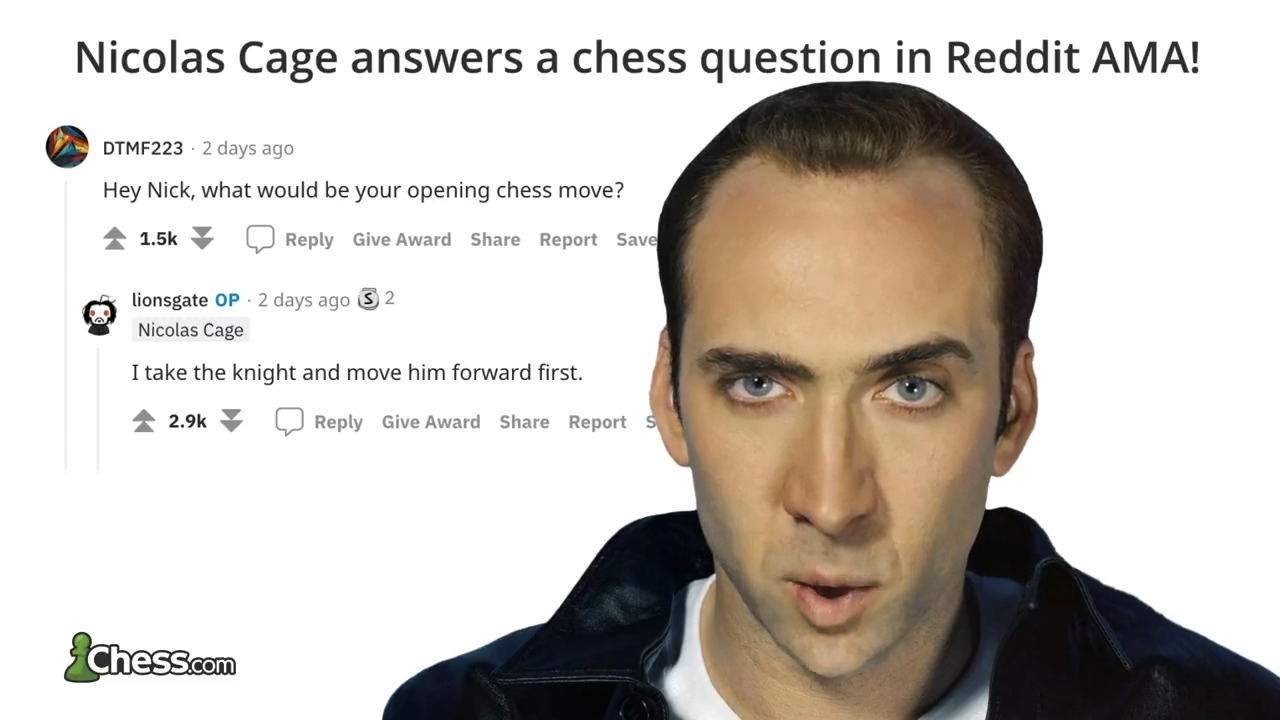 Chess.com on X: Nicolas Cage did a Reddit AMA and answered a chess  question. So cool!  / X