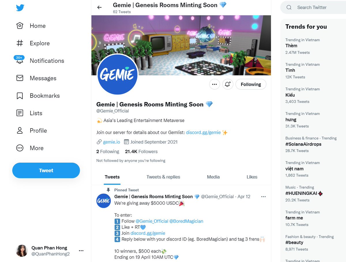 QuanPhanHong2's tweet photo. @Gemie_Official @BoredMagician @HoangThanhHang6
@thaonguyen1990
@NgocTien75
ID: hovanlongqd11989#4803
The project is implemented professionally and has a clear development plan. Without doubt, this is one of the best project. https://t.co/2NcdLIKNiQ