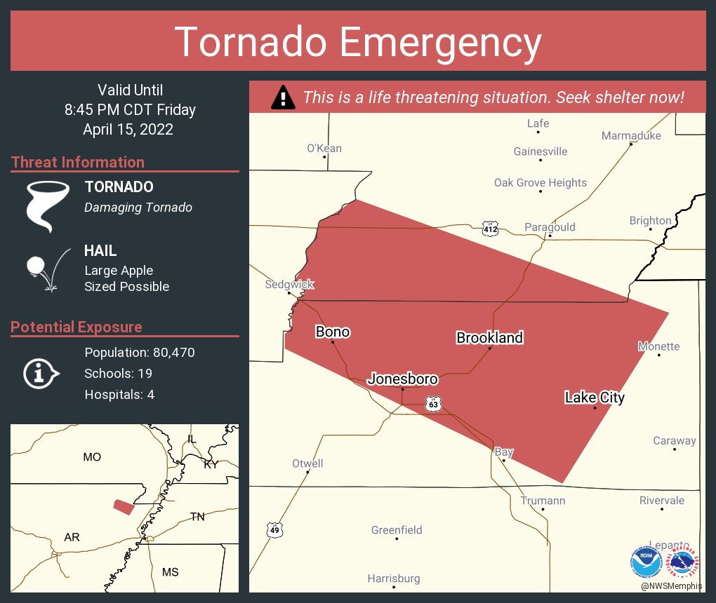 NWS Memphis on Twitter "Tornado Emergency continues for Jonesboro AR