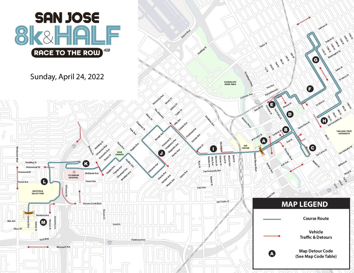 CMRaulPeralez's tweet photo. The #RaceToTheRow 8k & Half Marathon returns to the streets of San José on Sunday, April 24th. Please be aware of the route and visit https://t.co/wdSJxgtffX for more information. #WeAreSanJose #408kSJ #OpenStreets #RoadClosures #MariachiMile https://t.co/AkEbp93z1a