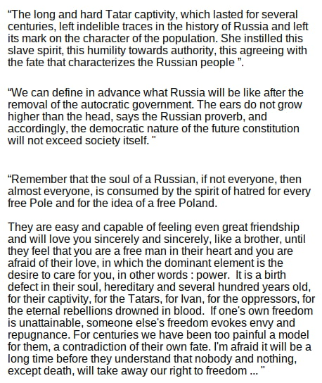 CAArch4's tweet photo. Marshal Józef Piłsudski - a statesman, the chief of state and co-creator of independent 🇵🇱Poland - got to know the 🇷🇺Russian Empire very well and its people.
His analysis of the "Russian soul" is spot on.
Read on 👇 #Russians https://t.co/6fq40Ag2za