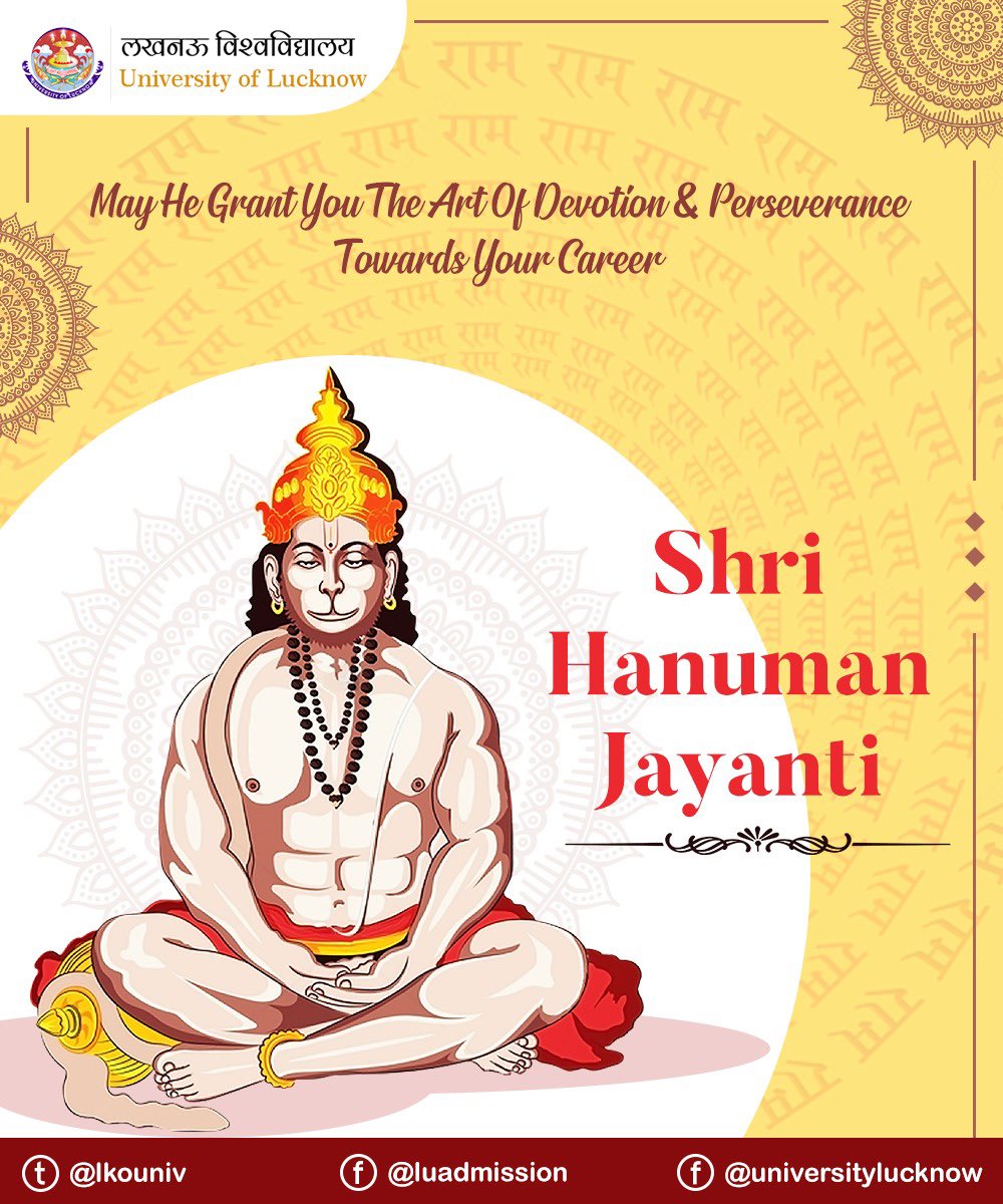 lkouniv's tweet photo. Warm wishes on Hanuman Jayanti to all of you. With the blessings of Lord #Hanuman, may you shine bright in life &amp; achieve all your dreams a reality. 

#HanumanJayanti https://t.co/adxhy0qYoM