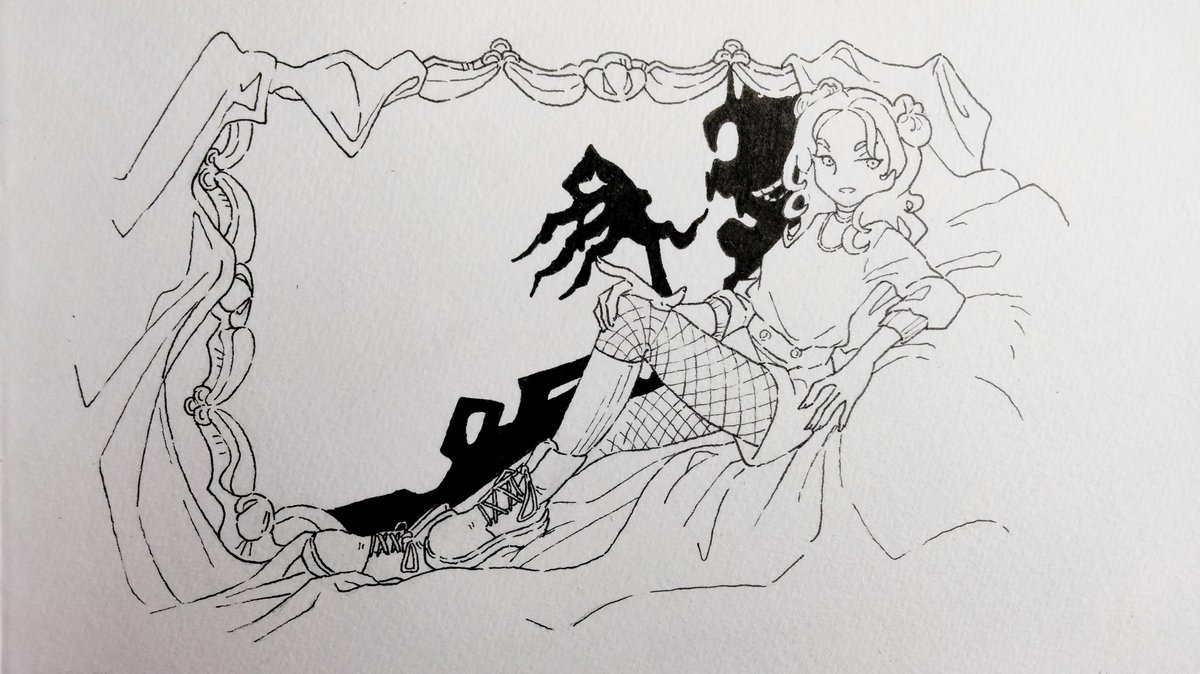 Sketch inspired by my friend. Quick thanks to my friend who has an amazing sense of style and often gets me out of my art block (and allowed me to put a creepy demon in the mirror behind her).