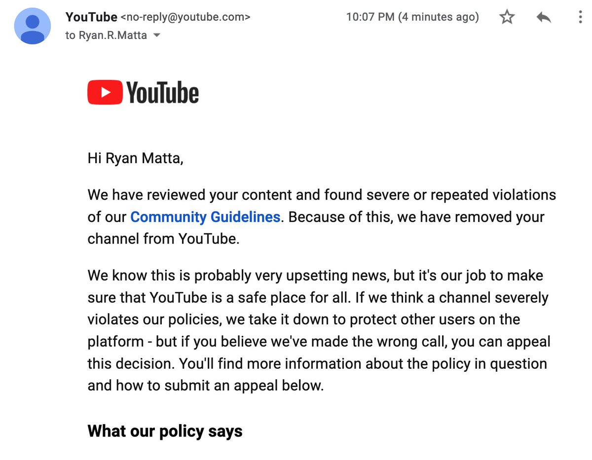 <a href="/YouTube/">YouTube</a> Just shut down my channel! Yet again another Crypto YouTube Channel shutdown! How many more times is this going to happen? Censored and De-platformed! <a href="/YouTubeCreators/">YouTube Creators</a>  <a href="/bitcoinarchive/"></a> <a href="/elonmusk/">Elon Musk</a>  <a href="/APompliano/">Anthony Pompliano 🌪</a> <a href="/Breedlove22/">Robert ₿reedlove</a>