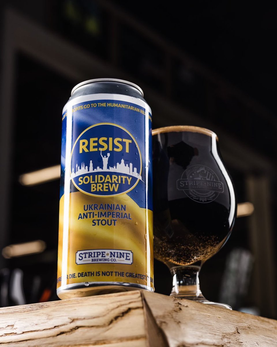 brewkraine's tweet photo. RESIST Solidarity Brew

Ukrainian Anti-Imperial Stout 

Stripe Nine Brewing Co. https://t.co/TzQ01uII4N