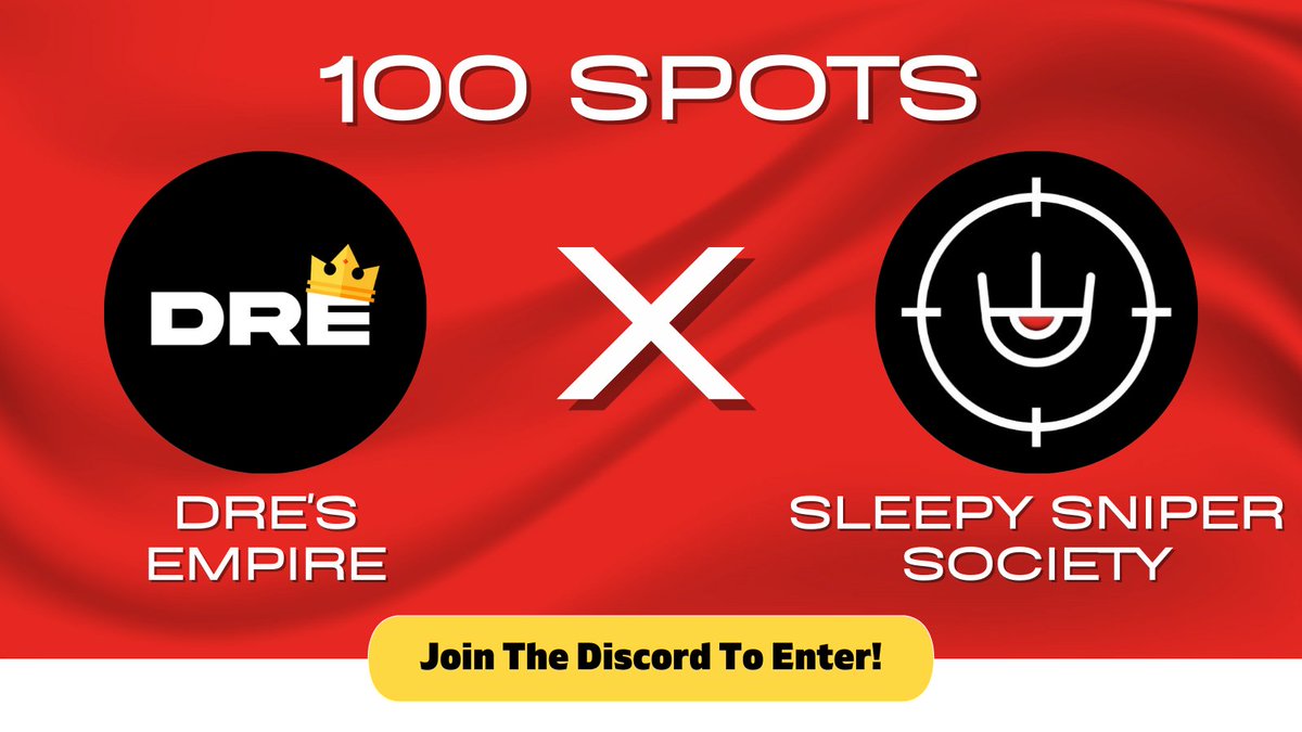 EmpireAlphaHQ's tweet image. Dre's Empire x Sleepy Sniper Soc

@SleepySniperSoc have given us 90x wl spots to giveaway on our discod and 10 for twitter

To Enter:
1️⃣ Follow @SleepySniperSoc &amp;amp; @Dres_Empire &amp;amp; @Cryptojaks87 
2️⃣ Like, RT and tag 3 friends
3️⃣ Join the discord: discord.gg/dresempire

⏱️24 hours