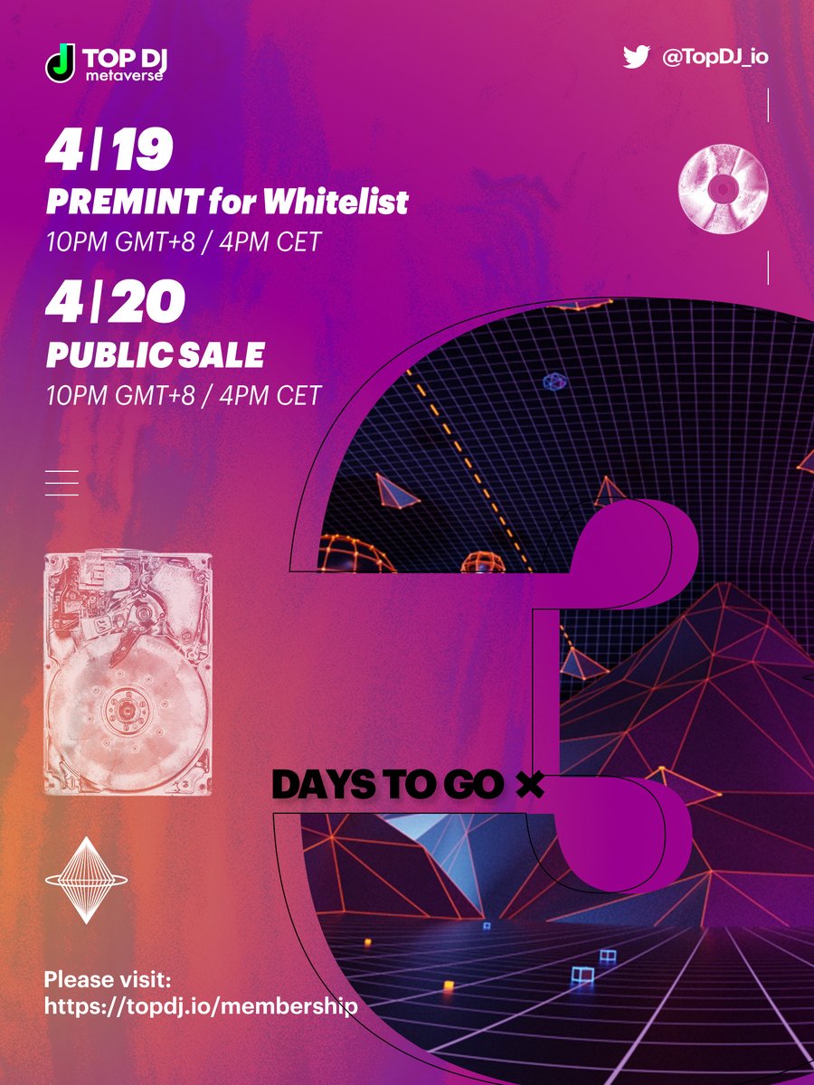 🚨 3-DAYS Countdown to PREMINT

Are you ready? 👇

topdj.io/membership
4/19 10PM GMT+8 / 4PM CET
#TopDJ #countdown #whitelist