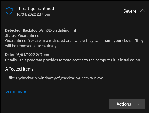 moski_dev's tweet photo. lmao, don't touch this "checkra1n for Windows" virus with a 10-foot pole. Wait for @checkra1n to release an offcial Windows version, regardless of how long that takes. https://t.co/9qQM5VFcek