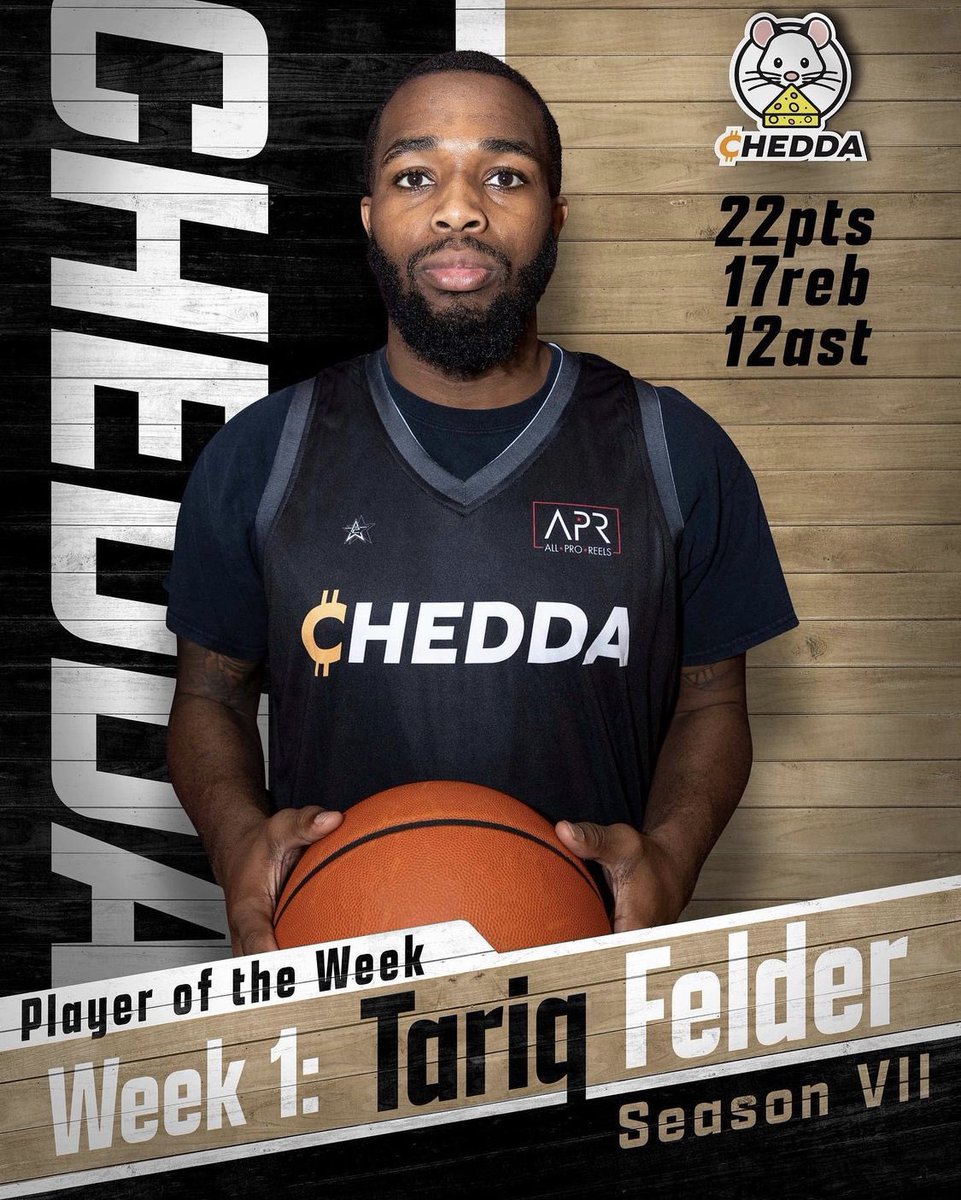 CheddaToken's tweet photo. Congrats to Tariq Felder on being named the @allproreels x $Chedda Invitational Week 1 Player of the Week.

The $Chedda Invitational is the first crypto-based basketball
league and community in the Washington D.C. Metropolitan region. https://t.co/XZLKD8AK4c