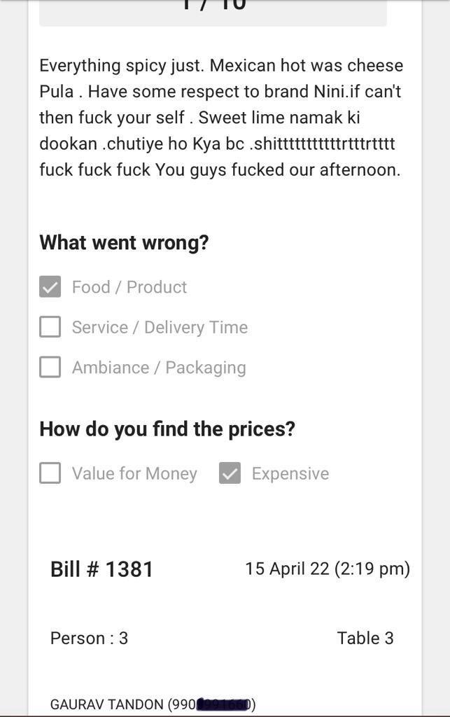 Ninis_Kitchen's tweet photo. Hi @YESBANK can you please teach your employees, at such senior posts to treat waiters with some dignity? We normally wd let this slide, but calling our manager ch**t*y* and threatening him publicly is not acceptable. https://t.co/r0pFWwmxVH