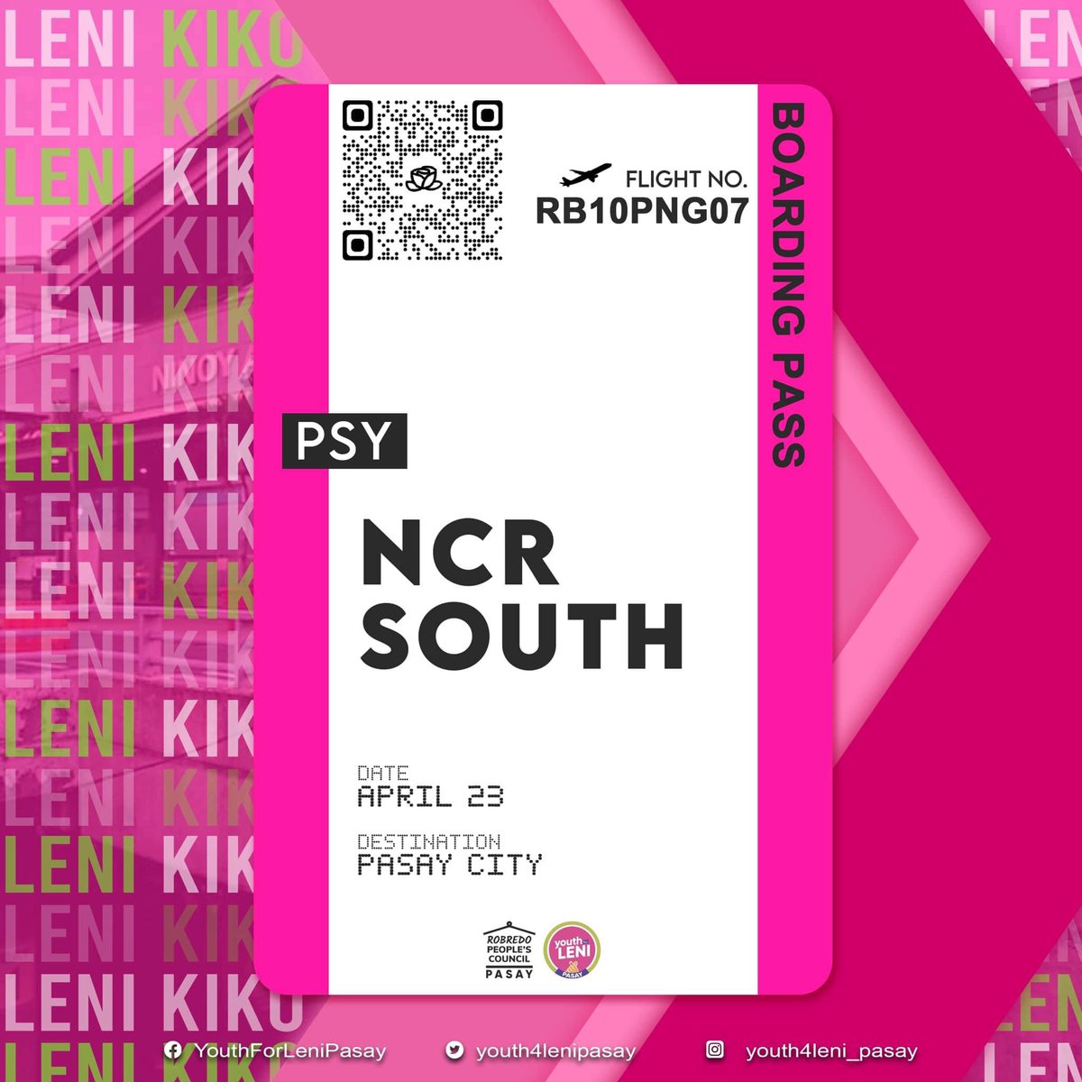 April 23, 2022 (VP Leni's birthday)
Macapagal blvd, Pasay City.

This is the biggest birthday rally you don't want to miss. Let's G. sa Pasay? 💗💗

(c) Y4L-Pasay.
#ManilaIsPink #PasayIsPink #NCRIsPink #AngatBuhayLahat #LeniKikoAllTheWay