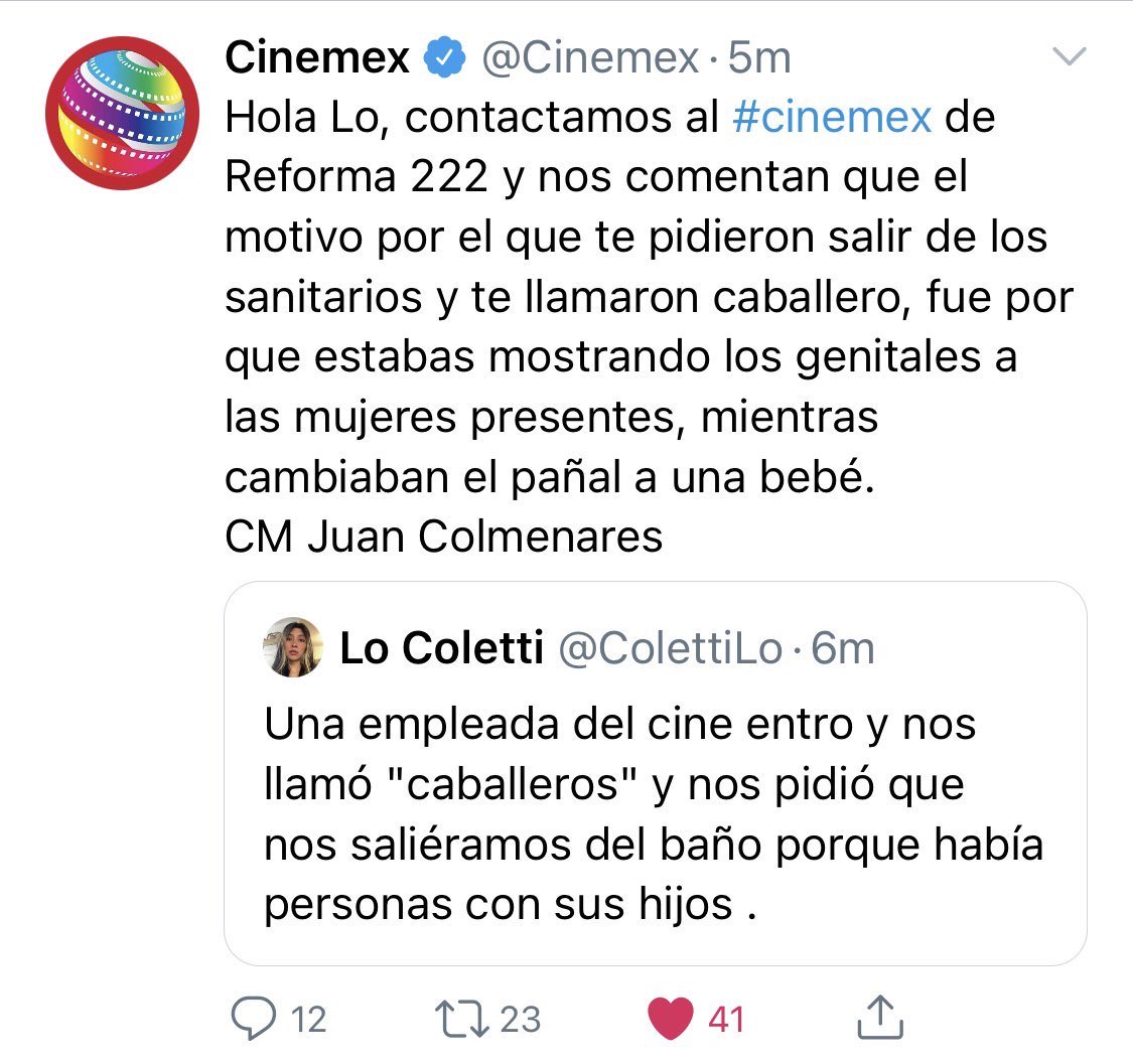 ObserverNR's tweet photo. #Metrópoli📍| Acusan a #Cinemex en Reforma 222, #CDMX, por caso de #transfobia.

Una usuaria levantó su queja en redes sociales; sin embargo, #Cinemex señaló que fue una llamada de atención por cometer falta de respeto a los clientes que estaban en el sanitario. 🔴 https://t.co/V0mdCyYpff
