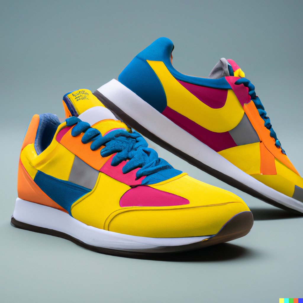 Time to brush up on your art history if you want to improve your visual design chops with #dalle. 

The better you can describe exactly what you want, the better the results.

"An hd product photo of a pair of colorful mens running shoes in the style of bauhaus"