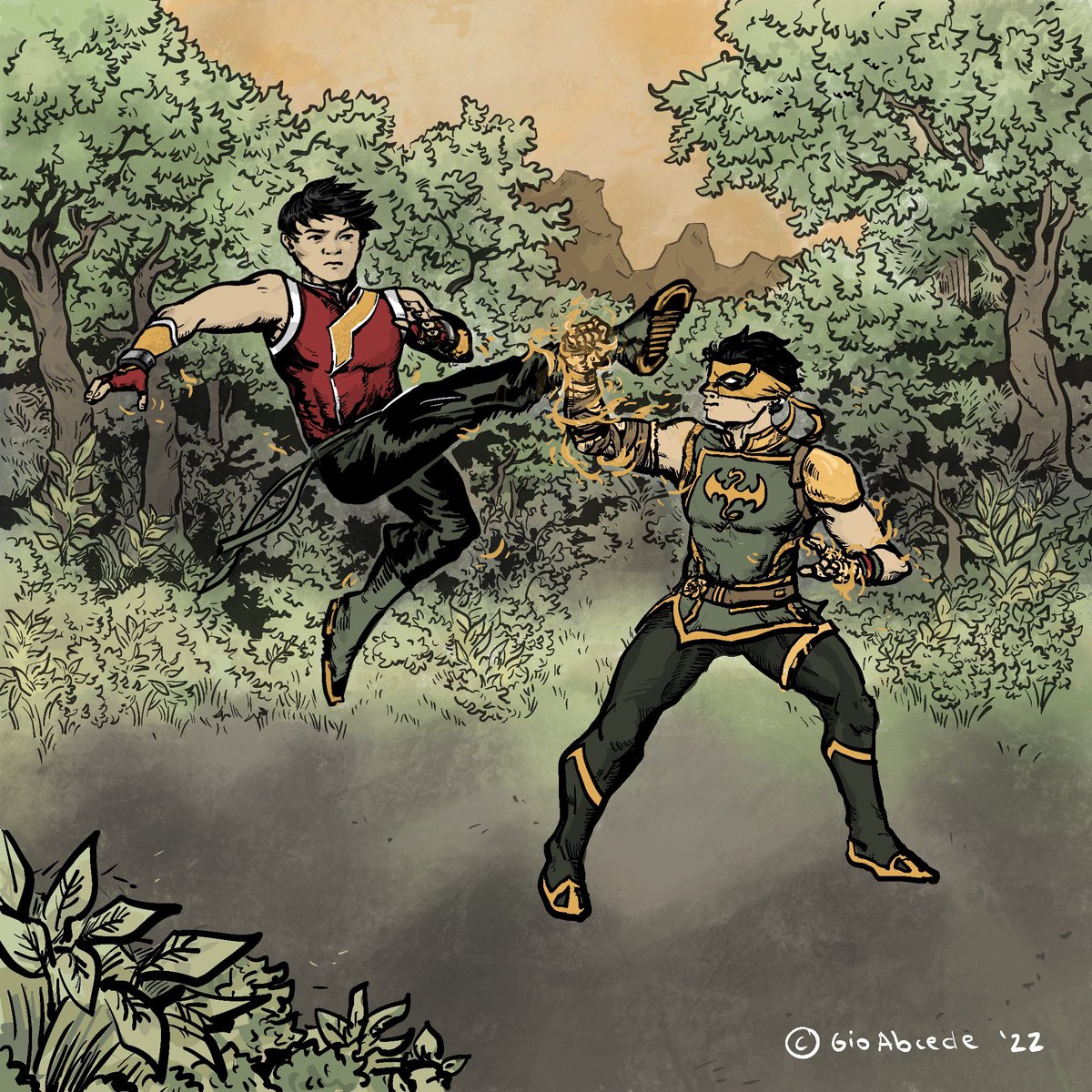 giyusepi's tweet photo. Training! 🐲 
#ShangChi x #IronFist

Hyped to see this in the comics 👊🏼 Tribute to my fave comic runs right now: @geneluenyang ’s ongoing Shang-Chi + @crashwong ’s new Iron Fist! 🙌 https://t.co/JJz3effYtc